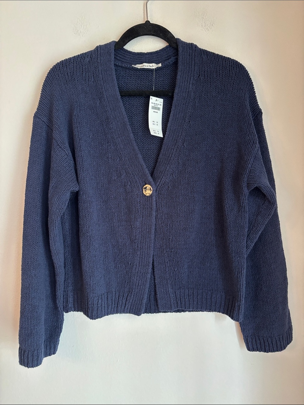 Abercrombie & Fitch Navy V-Neck Button Cardigan cropped chunky women’s MD soft